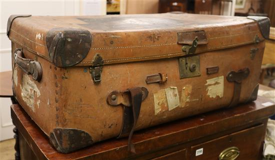A leather suitcase, formerly the property of John Profumo, W.84cm